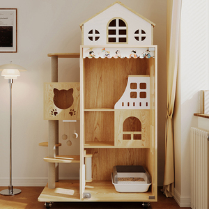Casetta per Gatti in Legno Personalizzata, Villa per Gatti di Grandi Dimensioni, Torre per Gatti da Interno - Product Image 1