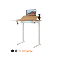 Table d'École avec Tiroir, Table Ergonomique Manuelle à Hauteur Réglable, Inclinable, Dessin, Art, Bureau Debout avec Tiroir