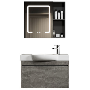 Petite armoire de salle de bain murale moderne en aluminium, miroir intelligent, lavabo en céramique ultra-étroit pour hôtel, villa - Product Image 6