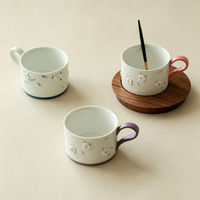 Tasse en céramique rétro minimaliste avec motif floral peint à la main, pour petit-déjeuner, lait, jus, café
