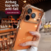 Étui de protection transparent à quatre coins pour 17 Pro Max Air 16, avec coussin d'air et design anti-chute intégral électroplaqué