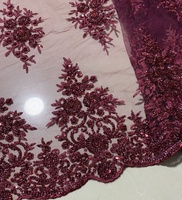 Tissu en dentelle de tulle brodé de perles bleu marine de haute qualité, nouveau design, double face, poids lourd, accessoires de mariage, jouet