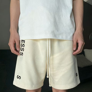 Pantalones cortos de hombre Fear 01, diseño personalizado, de pana tejida, para gimnasio, correr, playa, color sólido, cintura elástica. - Product Image 4