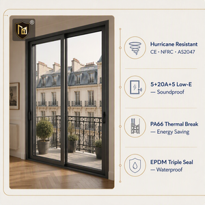 Porte coulissante parisienne JUNYAO 5+20A+5 Low-E, isolation phonique, NFRC CE OEM pour appartement <span class=keywords><strong>Haussmann</strong></span> - Product Image 1