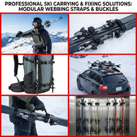 Sangle de ski personnalisée avec mousqueton en plastique et boucle de réglage à trois glissières pour accessoires de transport de snowboard et de ski en gros