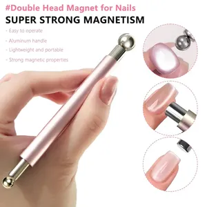 Imán para Uñas de Acero Inoxidable con Diseño de Ojo de Gato, Herramienta de Doble Cabeza Cilíndrica con Cuentas Magnéticas Reutilizables para Salones de Uñas y Uso Doméstico - Product Image 2