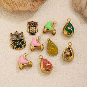 Pendentif en acier inoxydable style luxe léger <span class=keywords><strong>vintage</strong></span>, motif hibou, paon et <span class=keywords><strong>patin</strong></span> <span class=keywords><strong>à</strong></span> <span class=keywords><strong>glace</strong></span>, finition effet goutte d'huile, pour accessoires de bijoux DIY (colliers, bracelets) - Product Image 2