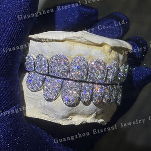 Tùy Chỉnh Top Dưới <span class=keywords><strong>6</strong></span> 8 10 S925 Bạc Tổ Ong Thiết Lập Moissanite Phòng Thí Nghiệm Kim Cương Perm Cắt Đường Thẳng Rắn Vàng Răng grillz - Product Image 2