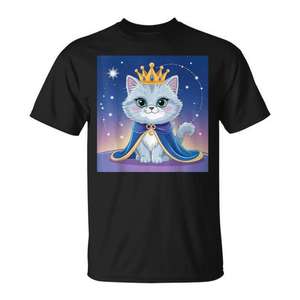 T-shirt Princess Cat Starry Night pour filles, look royal mignon de chaton - Product Image 1