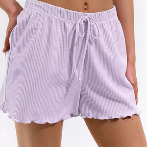 Short respirant taille haute pour femme avec cordon de serrage côtelé taille élastique imperméable lavage coloré coupe ajustée pour le printemps été - Product Image 1