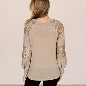 เสื้อยืดแบบสวมหัวแขนยาวของผู้หญิงหลากสีเสื้อแบบสวมหัวสไตล์สตรีทอเมริกันทันสมัยประดับเลื่อมแฟชั่นเรียบง่าย - Product Image 2