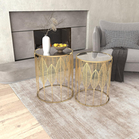 Ensemble de 2 tables basses d'appoint rondes gigognes dorées Tables de chevet décoratives