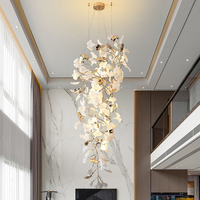 Lustre artistique en forme de feuille de Ginkgo, suspension pour escalier, moderne et luxueux, hauteur réglable, LED or et blanc, pour villa