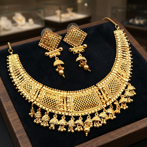 Ensemble de bijoux traditionnels en laiton plaqué or micro 14K 18K 24K, collier court et boucles d'oreilles pour femme, vente en gros - Product Image 1