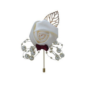 12-Pack Golden Rose Boutonnieres - Silk Flower Lapel Pins For Weddings