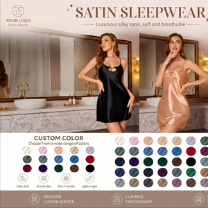 Camicia da <span class=keywords><strong>Notte</strong></span> Estiva di Alta Qualità in 100% Poliestere Satinato, Elegante e Casual, ODM, Aderente, Sexy, a Maniche Corte per Donna - Product Image 1