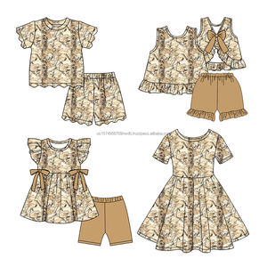 Pre-orden: MOQ 5 - Ropa de Boutique Trendyism para Bebés Niñas, de Algodón Orgánico Suave con Spandex, Estampado Festivo de Flores y Volantes, para Verano, Venta al por Mayor - Product Image 4