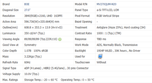 Modules LCD pour ordinateur MV270QUM-N20 BOE 27 pouces, 4K UHD 3840*2160, écran LCD IPS, signalisation différentielle à très basse tension - Product Image 2