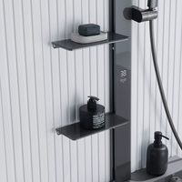 Ensemble de douche de luxe noir mat avec affichage numérique thermostatique, 3 fonctions, douche ronde pluie et cascade pour salle de bain avec