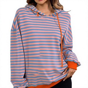 Sweat-shirts rayés pour femmes, pull à capuche oversize avec cordon de serrage, pull ample décontracté en polaire pour l'hiver et l'automne - Product Image 3
