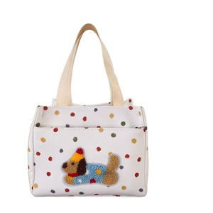 Sac bento blanc à pois motif Teckel, élégant sac à main en toile pour femme - Product Image 2