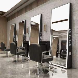 Miroir de Barbier Professionnel sur Pied en Acier Inoxydable avec Éclairage pour Salon de Coiffure - Product Image 2