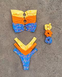 New Fashion Customized Swimwear Women Two Piece Bandeau Floral <b>Print</b> Bikini Heat Shape <b>Accessories</b> Woman Bathing Suit Custom - Product Image 6