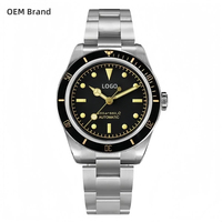 Montre automatique de plongée rétro personnalisée avec logo OEM, saphir luminescent, revêtement AR, lunette en céramique bidirectionnelle, montre pour homme