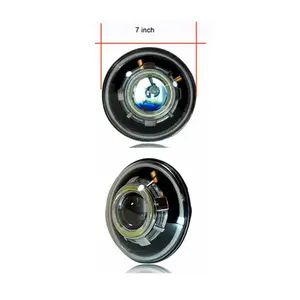 NJ238 7 inch round LED projector headlight with red led halo ring angel eyes for Jeep Wrangler TJ JK