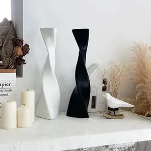 创意落地高大陶瓷花瓶黑白北欧简约螺旋花瓶客厅桌面陶瓷摆件家居装饰