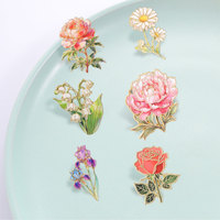 Set Pin Enamel Lunak Bermotif Bunga Botani Aneka Ragam (Daisy, Mawar, Lily, Iris) dari Paduan Seng, Bros untuk Ransel, Jaket, Topi, Kerah