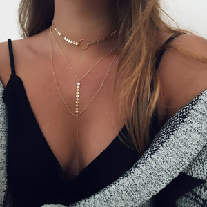 Chaîne de clavicule pour femmes à la mode transfrontalière vente en gros nouveau collier multicouche cercle fait à la main - Product Image 1