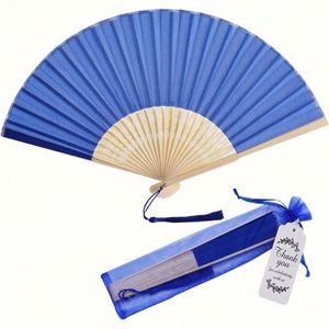 Precio de fábrica: Abanico de mano de tela de bambú de 21 cm (8 pulgadas) con estampado de seda blanca para novias, bodas, fiestas, regalo de empresa DIY barato, decoración. - Product Image 1