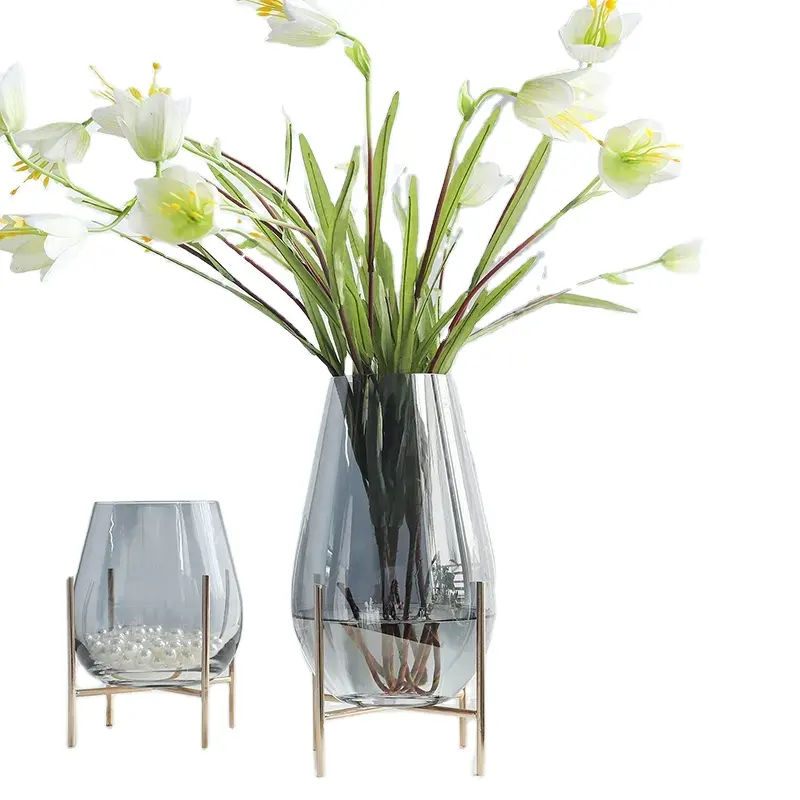 Set di vasi di fiori per la decorazione della casa vetro grigio colore vetro e cristallo su misura per anniversario all'aperto