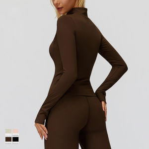 Veste de yoga à <span class=keywords><strong>demi</strong></span>-zip ajustée, à séchage rapide, hautement élastique, pour le sport, la salle de sport, les vêtements de sport, avec trous pour les pouces, haut de yoga - Product Image 3