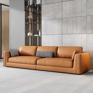 أريكة عصرية مربعة من الجلد الصناعي بمقعد واحد/اثنين/ثلاثة/أربعة مقاعد مع وسائد مربعة وأرجل من الفولاذ المقاوم للصدأ، أثاث متين لغرفة المعيشة - Product Image 2