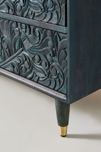 Antike MCM 6-Schubladen-Kommode Handgeschnitzte Massivholz Gemusterte Doppelkommode Vintage Aufbewahrungsschrank Sideboard - Product Image 6