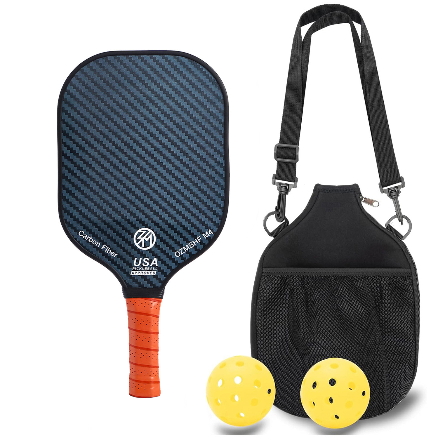 High-End 3rd Generation Durable Carbon Fiber Pickleball Racket 16mm Thickness Inner Core Outdoor Ball Storage Bag Set Training