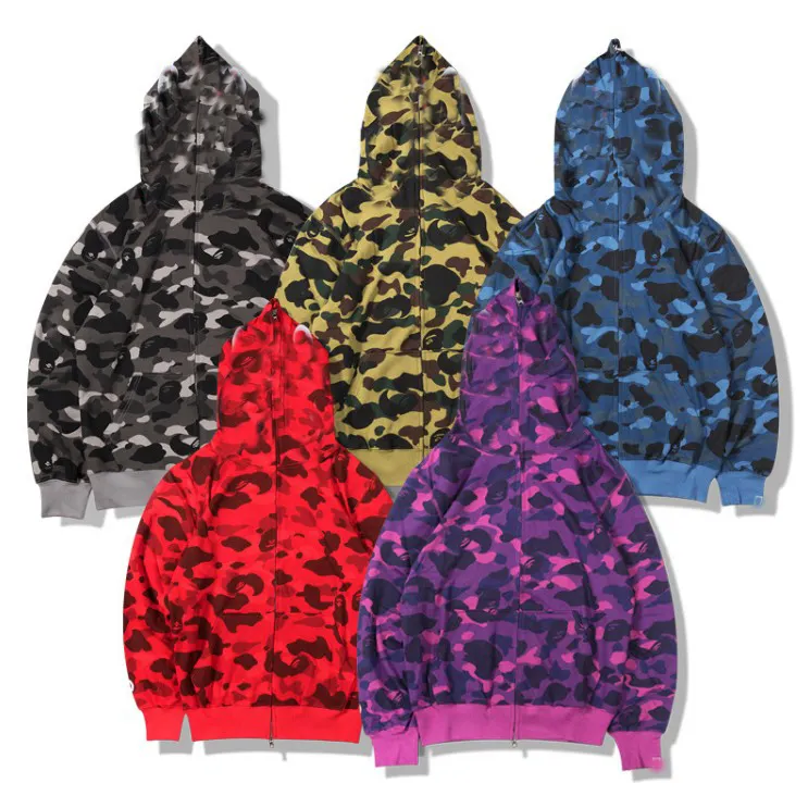 Oem Customized fashion hip hop camouflage hoodie zipper slim fit Men casual Hoodies