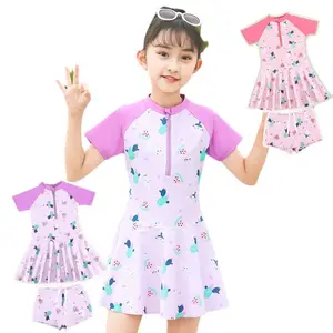 Kids Swimsuit 3-7 Year Old Baby Split Short Sleeve Bath Suits Quick Dry Fabric for Children Swimwear Customized