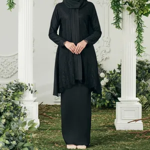 SIPO Eid 공장 판매 히잡 디자인 이슬람 긴 원피스 2 조각 스커트 원피스 세트 말레이시아 전통 바주 쿠룽 바주 케바야