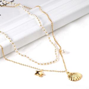 Collier superposé pour femme en plaqué or 18 carats PVD, motif coquillage, conque, lune, cœur, étoile, chaîne d'été, pendentif, bijoux de haute qualité - Product Image 3