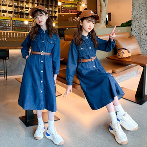 120 170 di abbigliamento per ragazze con risvolto Cardigan dritta in Denim a maniche lunghe floreale primavera estate moda media grande per bambini - Product Image 2