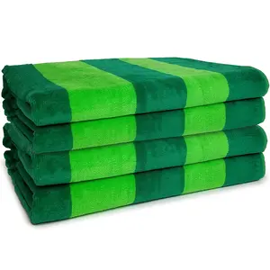 Extra Soft 60 Inch Hotel Pool Beach Bath Blanket Adults Gifts Absorbent Cotton Green Stripe Plush Personalized Beach Towel