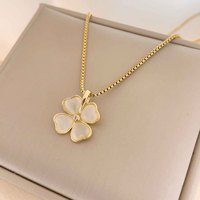 Collier pour femme en acier titane, motif trèfle à quatre feuilles et œil de chat, style estival, simple, polyvalent, accessoire très tendance pour l'été