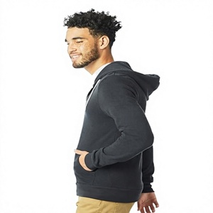 Sweat à capuche zippé noir pour homme, coupe classique, couleur unie, décontracté, pour l'automne, 100 % coton, tissu molletonné respirant, avec poches, Beazer - Product Image 3