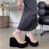 Sandales compensées à plateforme en EVA avec logo personnalisé pour femme, transparentes en PVC, à brides croisées, à bout ouvert, pour l'extérieur