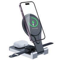 Chargeur sans fil magnétique pliable 3-en-1 en alliage d'aluminium portable avec port Type-C pour téléphone portable, montre connectée et écouteurs