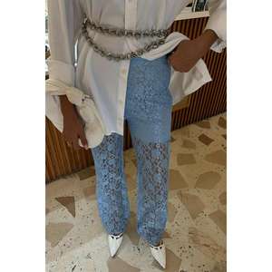 Pantalones de Mujer con Forro de Encaje, Corte Acampanado, Cintura Alta, Color Azul, Transpirables - Product Image 3