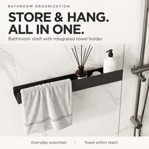 Porte-serviettes intégré <span class=keywords><strong>noir</strong></span> <span class=keywords><strong>mat</strong></span> en acier inoxydable 304, étagère de rangement pour douche, étagère murale pour salle de bain - Product Image 3
